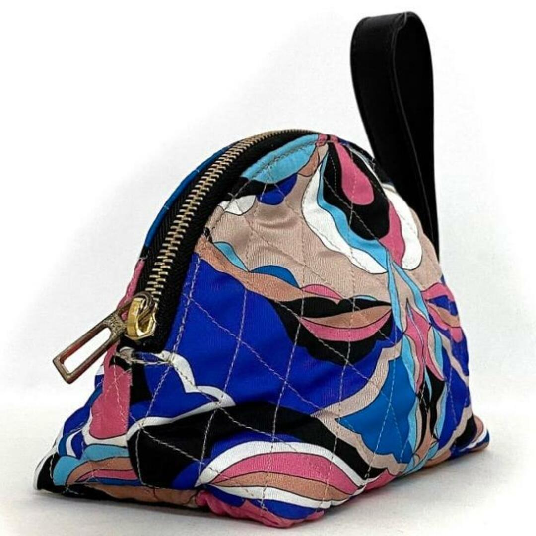 エミリオプッチ ポーチ ブルー ピンク ブラック 8USF18 美品 ポリエステル レザー 中古 Emilio Pucci 小物入れ キルティング ファスナー コスメ 化粧 定番 人気 青 黒 カラフル プッチ柄 マチ有 エレガント レディースのファッション小物(ポーチ)の商品写真