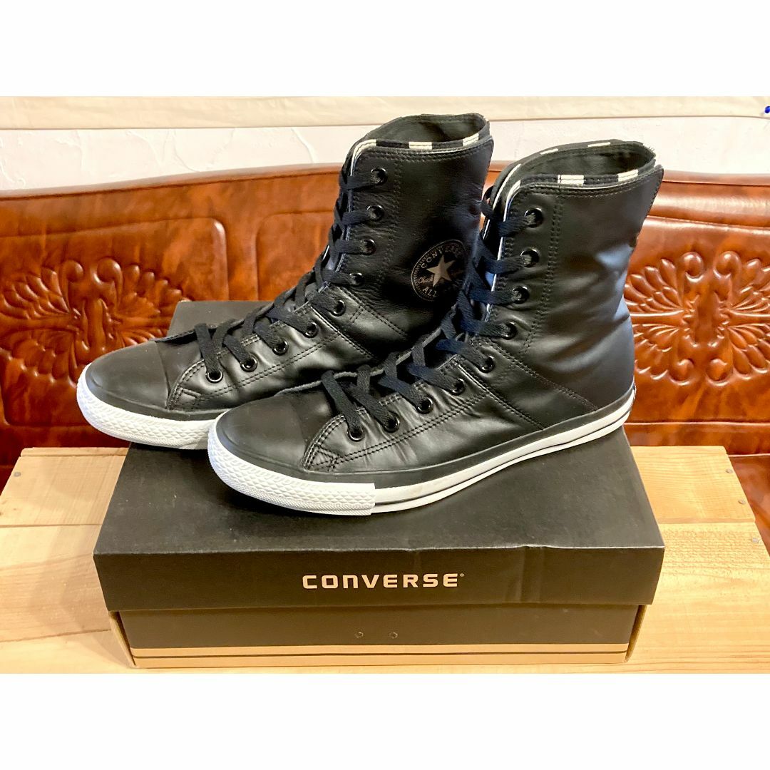 CONVERSE(コンバース)の★希少レア!コンバース オールスター レザー ニーハイ ハイカット 黒 241★ メンズの靴/シューズ(スニーカー)の商品写真