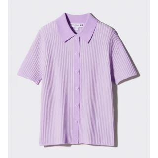 ユニクロ(UNIQLO)のユニクロ イネス リブポロカーディガン（半袖） ライトパープル Lサイズ(ポロシャツ)