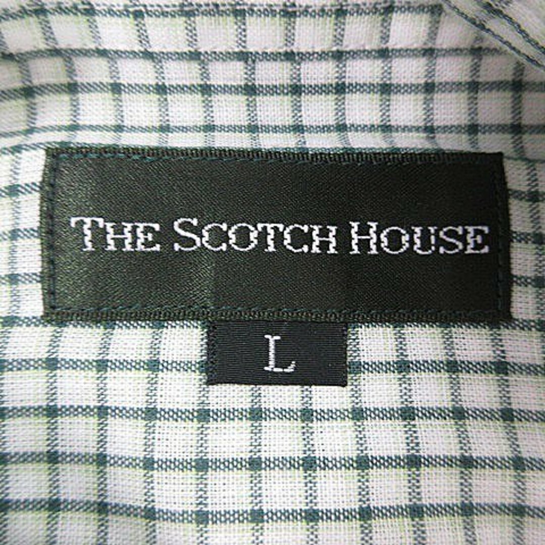 THE SCOTCH HOUSE(ザスコッチハウス)のザ スコッチ ハウス シャツ ステンカラー 長袖 麻混 総柄 L 緑 トップス メンズのトップス(シャツ)の商品写真