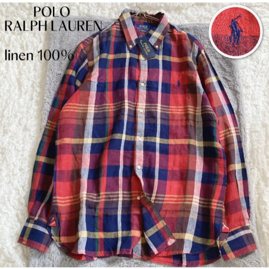 POLO RALPH LAUREN(ポロラルフローレン)の【ポロラルフローレン】未使用 美品✨リネン100%  現行タグ  L チェック レディースのトップス(シャツ/ブラウス(長袖/七分))の商品写真