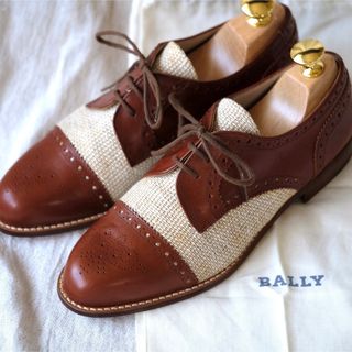 未使用品BALLY リネンキャンバスコンビセミブローグBUADA茶36.5