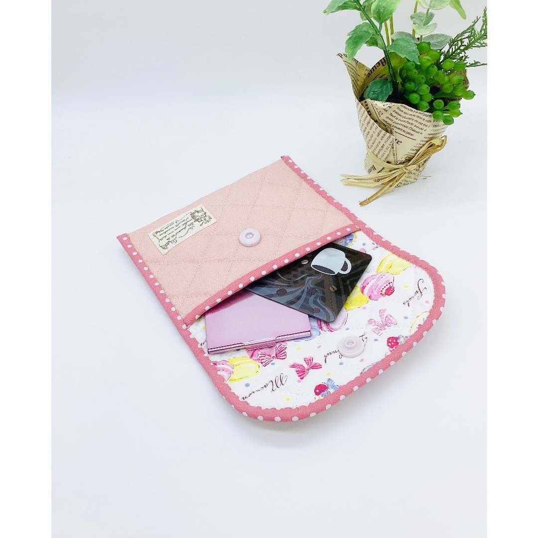 感謝セット⭐︎ミニポーチ＆カードケース☆YUWAダマスク柄（ピンク）プレゼント付 ハンドメイドのファッション小物(ポーチ)の商品写真