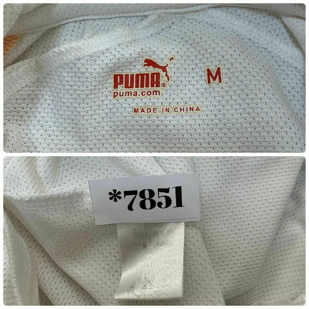PUMA(プーマ)のプーマ　ポロシャツ　M　ホワイト　オレンジ　ロゴ　ライン　ポリエステル100% レディースのトップス(ポロシャツ)の商品写真