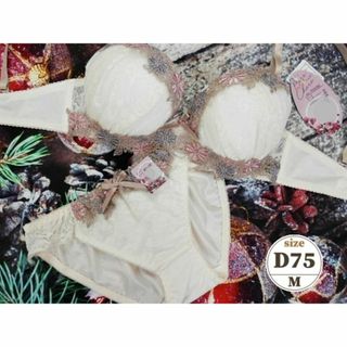 NK03★D75 M★ブラショーツセット 花レース刺繍 アイボリー(ブラ&ショーツセット)