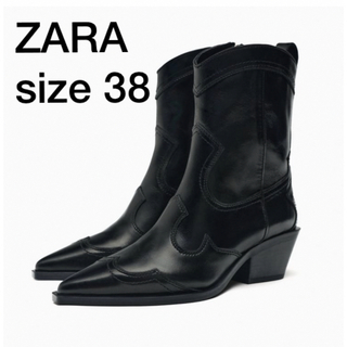 ザラ(ZARA)のZARAヒールカウボーイアンクルブーツ　38サイズ　BK(ブーツ)