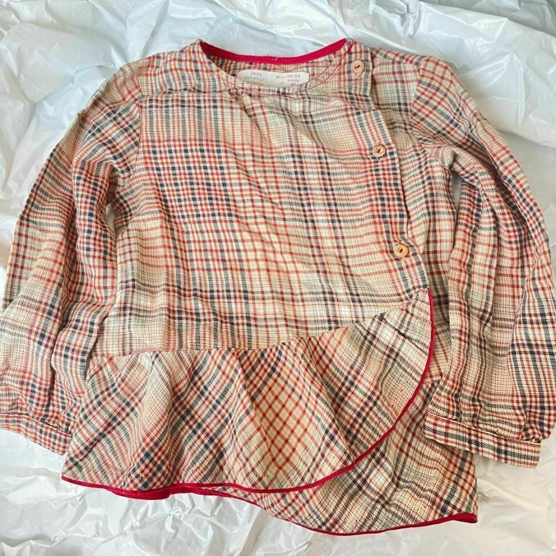 ZARA KIDS(ザラキッズ)のザラベビー フリル チェック チュニック 92 90 長袖 Tシャツ ベージュ キッズ/ベビー/マタニティのキッズ服女の子用(90cm~)(Tシャツ/カットソー)の商品写真