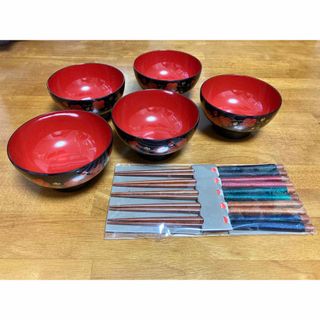 漆器 椀揃 椀×5・箸×5 食器セット(食器)