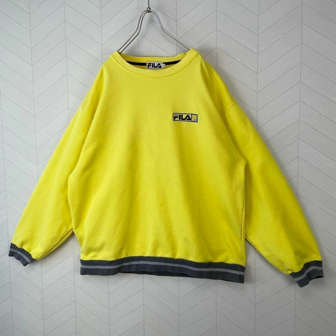 FILA(フィラ)の激レア 90s FILA トレーナー クルーネック スウェット 刺繍ロゴ 黄色 メンズのトップス(スウェット)の商品写真