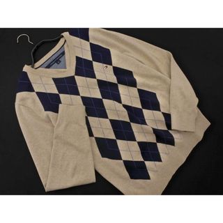 TOMMY HILFIGER - TOMMY HILFIGER トミーヒルフィガー アーガイル柄 Vネック ニット セーター sizeM/ベージュ ■◇ メンズ