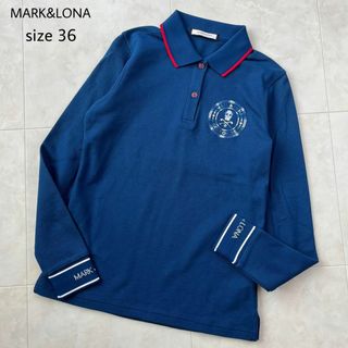 マークアンドロナ(MARK&LONA)の美品✨マークアンドロナ　ゴルフウェア　ポロシャツ　ネイビースカルロゴ　長袖　36(ウエア)