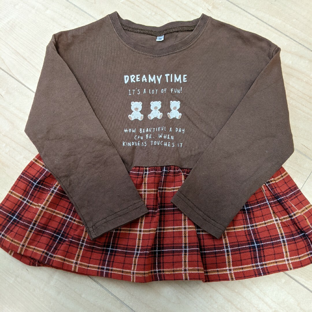 １００サイズ　くまさんチュニック　ブラウン キッズ/ベビー/マタニティのキッズ服女の子用(90cm~)(Tシャツ/カットソー)の商品写真