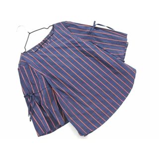 アンタイトル(UNTITLED)のUNTITLED アンタイトル シルク混 ストライプ ブラウス シャツ size2/紺 ■◇ レディース(シャツ/ブラウス(長袖/七分))