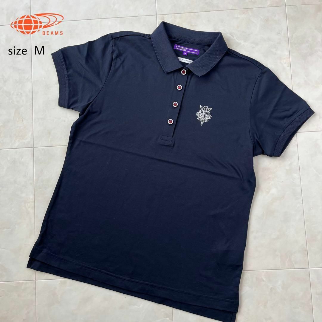 BEAMSGOLF(ビームスゴルフ)のとても綺麗✨ビームスゴルフ　ゴルフウェア　ポロシャツ　ネイビー　ロゴ刺繍　 M スポーツ/アウトドアのゴルフ(ウエア)の商品写真