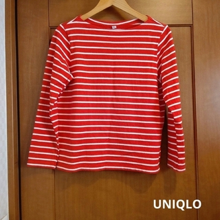 ユニクロ(UNIQLO)のユニクロ UNIQLO ボーダーカットソー 長袖Tシャツ  赤(カットソー(長袖/七分))