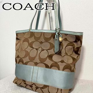 コーチ(COACH)の美品✨COACHコーチセミショルダーバッグトートバッグブラウン茶シグネチャー総柄(ショルダーバッグ)