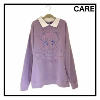 【CARE】　海外製スウェット　古着　ヴィンテージ　パープル　アニメデザイン　L(スウェット)