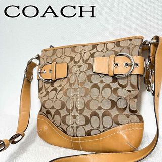 コーチ(COACH)の美品✨COACH コーチショルダーバッグハンドバッグシグネチャー総柄ブラウン茶(ショルダーバッグ)