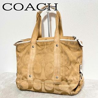 コーチ(COACH)の美品✨COACHコーチセミショルダーバッグトートバッグブラウン茶シグネチャー総柄(ショルダーバッグ)