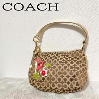 コーチ(COACH)の美品✨COACHコーチハンドバッグトートバッグシグネチャー総柄ブラウン茶フラワー(トートバッグ)