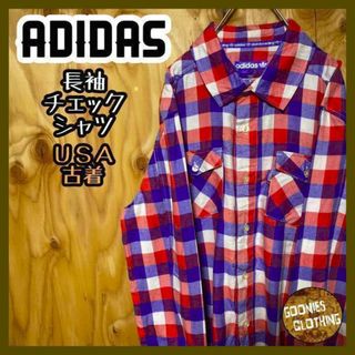 アディダス(adidas)のアディダス スケートボーディング USA古着 チェック シャツ レッド ブルー(シャツ)