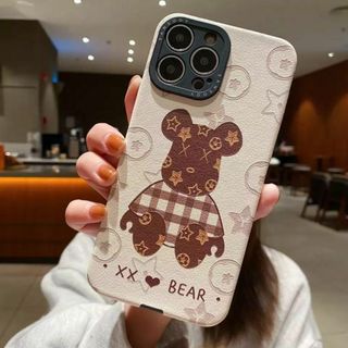 韓国 可愛い PUレザー くま iPhone11ProMAXケース ［ベージュ］(ブレスレット)