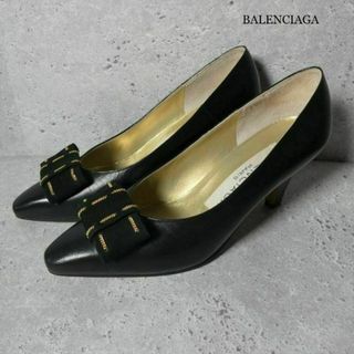 Balenciaga - 未使用 バレンシアガ レザー×ベロア リボン ラウンドトゥ ハイヒール パンプス