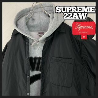 シュプリーム(Supreme)の美品 supreme 22AW ナイロン コーチジャケット 中綿 シャツ型 黒(ナイロンジャケット)
