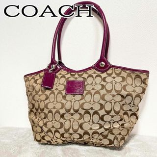 コーチ(COACH)の美品✨COACHコーチセミショルダーバッグトートバッグブラウン茶シグネチャー総柄(ショルダーバッグ)