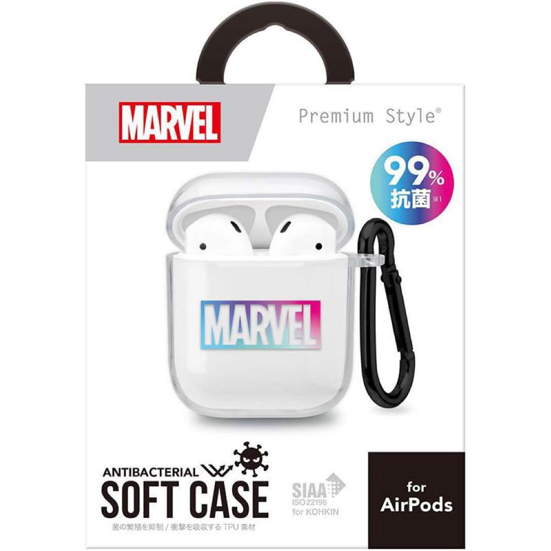 AirPods ケース イヤホンケース ソフトケース 抗菌 MARVEL ロゴ入 スマホ/家電/カメラのオーディオ機器(ヘッドフォン/イヤフォン)の商品写真