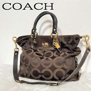 コーチ(COACH)の美品✨COACH コーチショルダーバッグハンドバッグブラウン茶シグネチャー総柄(ショルダーバッグ)