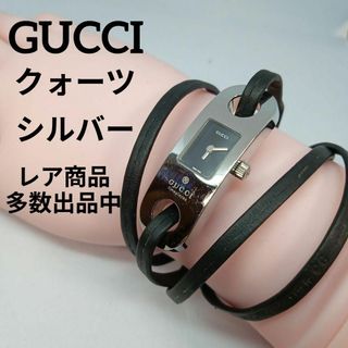 グッチ(Gucci)の713美品　グッチ　腕時計　クォーツ　6100L　レザー　シルバー　スクエア(腕時計)