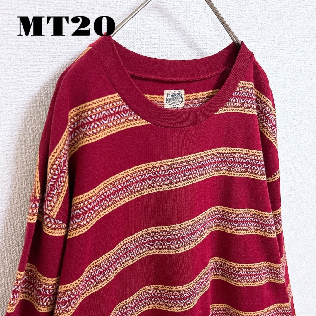 TENDERLOIN(テンダーロイン)の希少品！ TENDERLOIN 長袖 Tシャツ ロンT ジャガード 赤紫 L メンズのトップス(Tシャツ/カットソー(七分/長袖))の商品写真