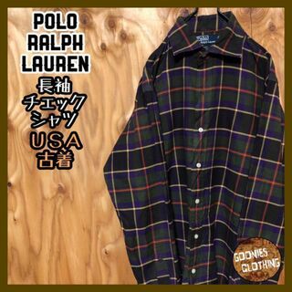 ポロラルフローレン(POLO RALPH LAUREN)のグリーン パープル USA古着 90s チェック シャツ ポロ ラルフローレン(シャツ)
