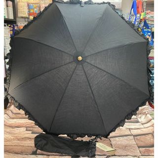 百貨店処分品！ＵＶケア！フリル＆錆びにくい黒骨使用！晴雨兼用２段折り畳み傘１本(傘)