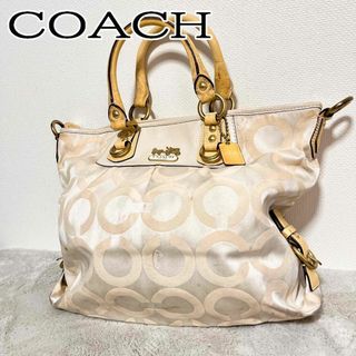 コーチ(COACH)の美品✨COACH コーチハンドバッグトートバッグシグネチャー総柄イエロー黄(トートバッグ)