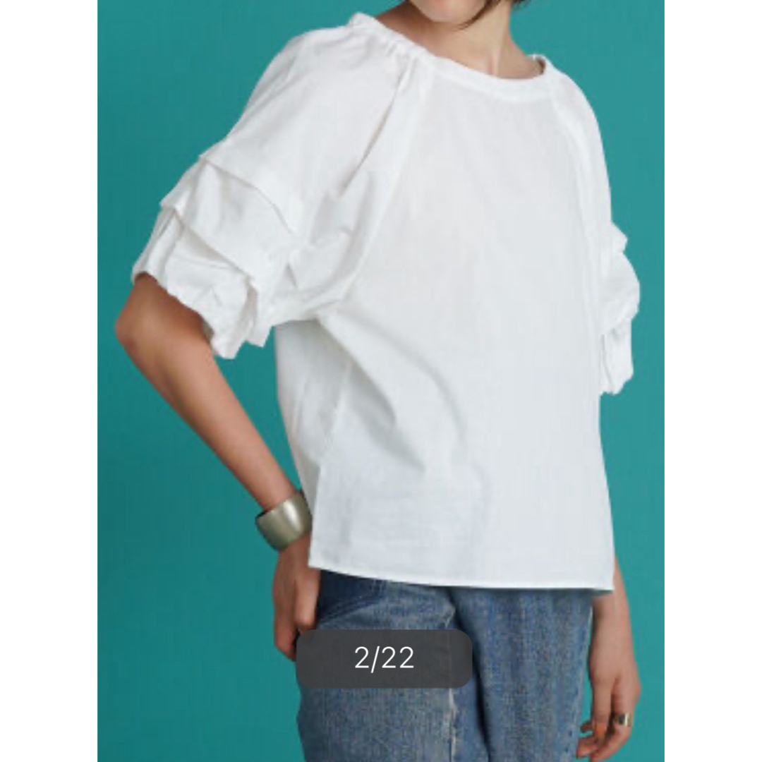 コットンホイップスリーブブラウス シャツ カットソー ホワイト フリーサイズ レディースのトップス(シャツ/ブラウス(半袖/袖なし))の商品写真