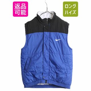 ナイキ(NIKE)の90s ナイキ 中綿 ナイロン ベスト メンズ XL 古着 90年代 オールド NIKE スウォッシュ フルジップ 前開き 重ね着 ハイネック 大きいサイズ(ベスト)