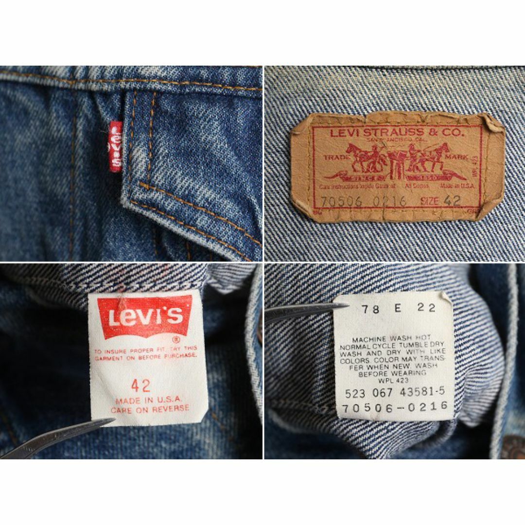 Levi's(リーバイス)の90s USA製 リーバイス 70506 0216 デニム ジャケット 42 メンズ M 程 90年代 オールド Levis ジージャン ブルゾン ポケット付き ジャンパー メンズのジャケット/アウター(Gジャン/デニムジャケット)の商品写真