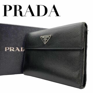 PRADA - PRADA プラダ w2　三つ折り　財布　三角プレート　サフィアーノレザー　黒