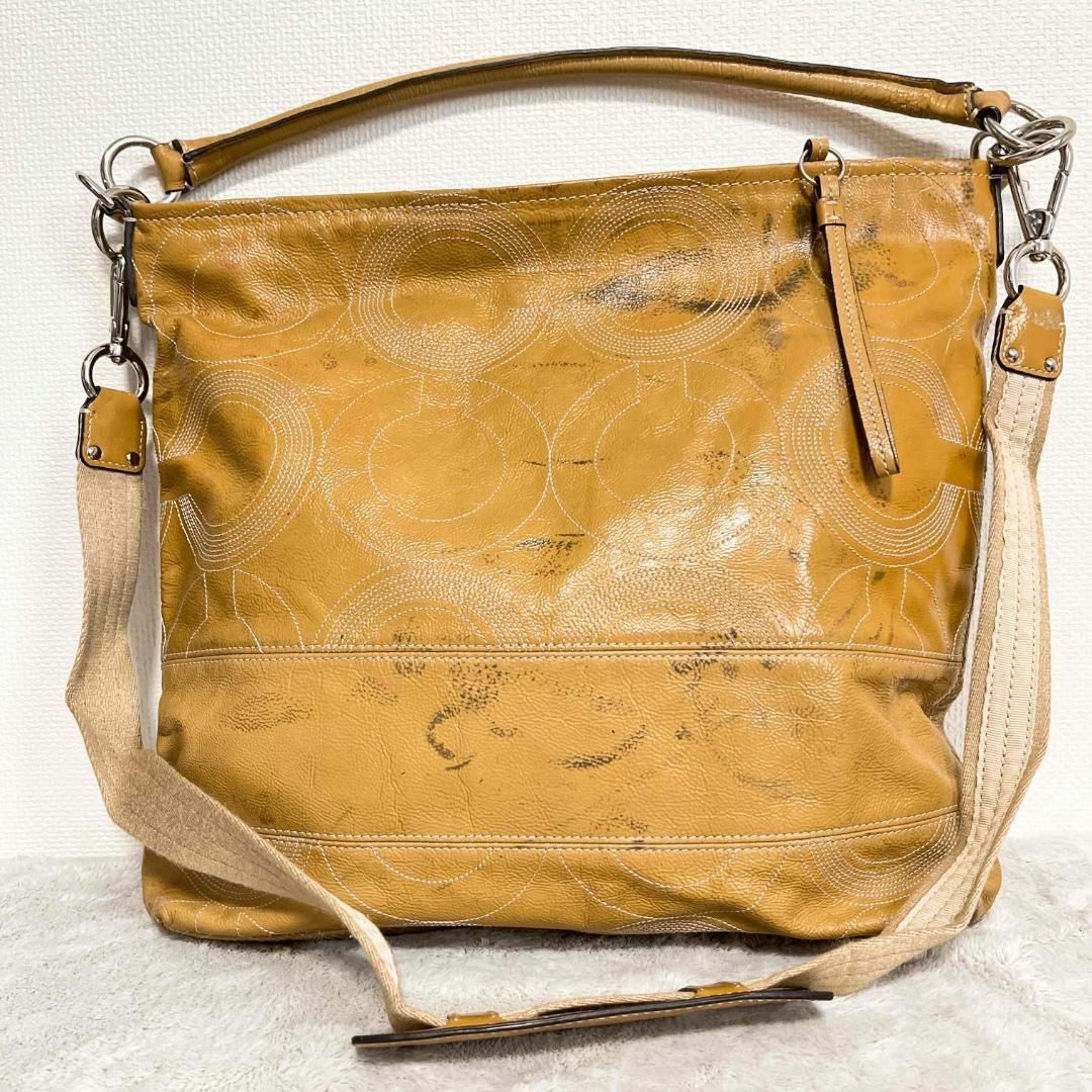 COACH(コーチ)の美品✨COACH コーチショルダーバッグハンドバッグシグネチャー総柄イエロー黄 レディースのバッグ(ショルダーバッグ)の商品写真