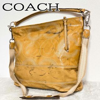 コーチ(COACH)の美品✨COACH コーチショルダーバッグハンドバッグシグネチャー総柄イエロー黄(ショルダーバッグ)