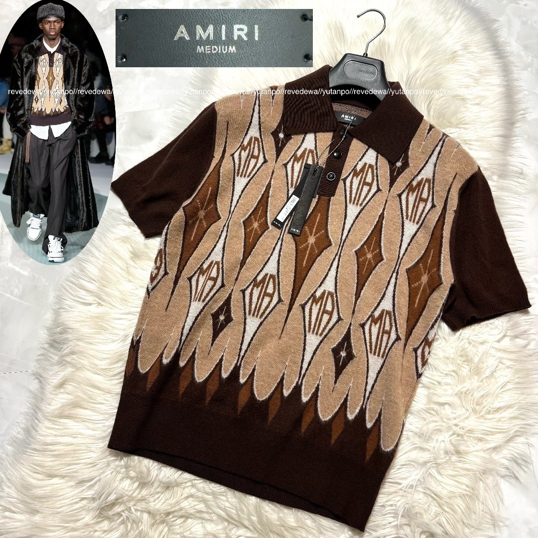 AMIRI(アミリ)の 本物 新品タグ付き ランウェイ アミリ アーガイル ポロシャツ 48 ベージュ メンズのトップス(ポロシャツ)の商品写真