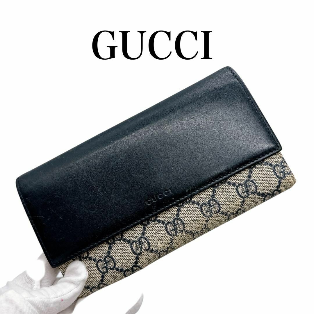 Gucci(グッチ)のグッチ 410100 長財布 GGスプリーム ベージュ×ブラック お買い得 レディースのファッション小物(財布)の商品写真