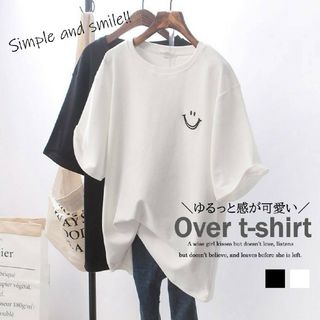 レディース 半袖 Tシャツ ワンポイント 黒 白  人気商品 ゆったり シンプル(Tシャツ(半袖/袖なし))