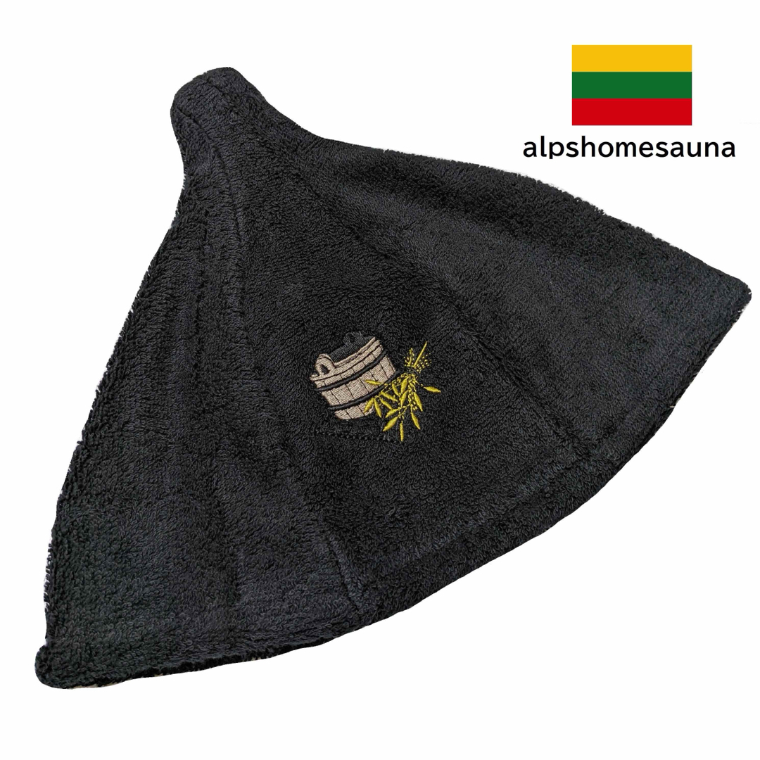 【送料無料】サウナハット ブラック 黒色 リトアニア 北欧 タオル地 メンズの帽子(ハット)の商品写真