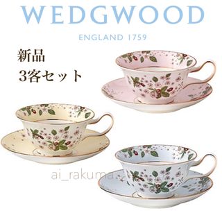 ウェッジウッド(WEDGWOOD)の新品 ☆ 廃盤希少 ウェッジウッド ワイルドストロベリーブルーム  3客セット(食器)