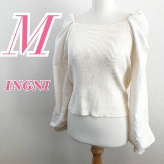 イング(INGNI)のイング　長袖ブラウス　M　ホワイト　パフスリーブ　ガーリー　レーヨン　ポリ(シャツ/ブラウス(長袖/七分))