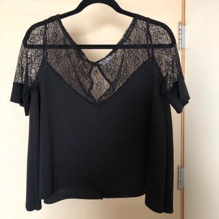 ザラ(ZARA)のZARA ブラック　レーストップス　ゆったりサイズ　レディース(シャツ/ブラウス(半袖/袖なし))