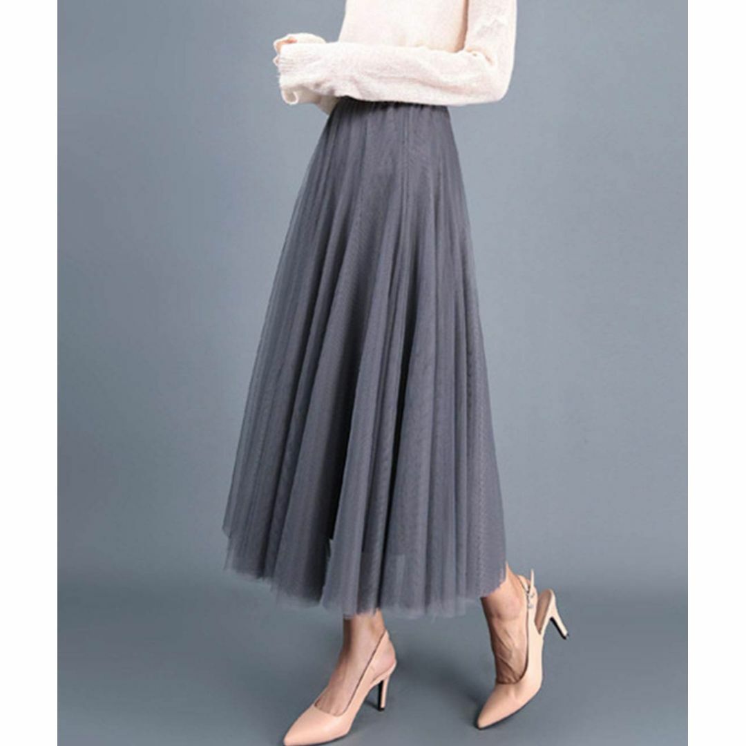 【色: グレー】Sueeya スカート レディース ロング プリーツ スカート  レディースのファッション小物(その他)の商品写真